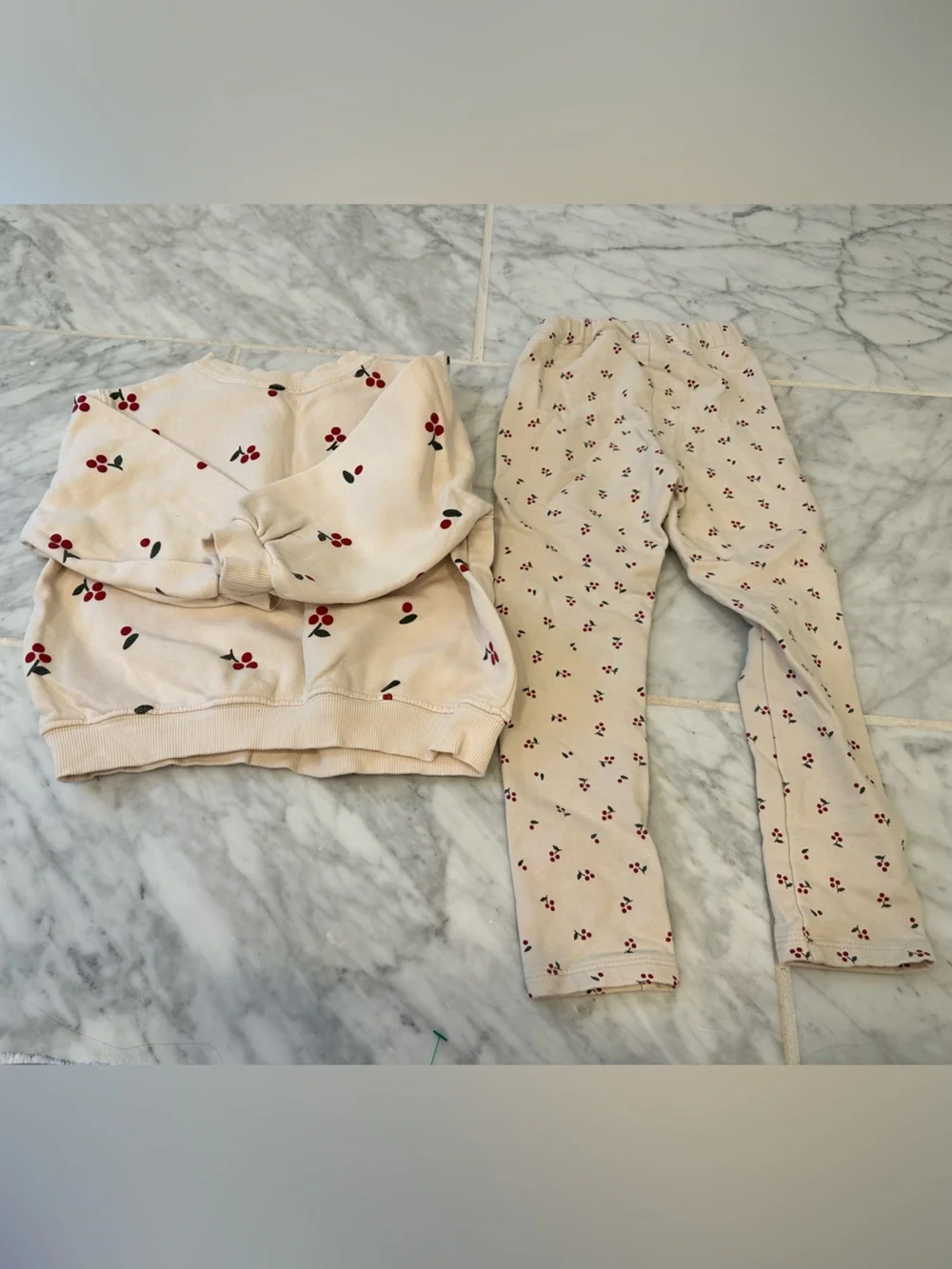 Cream Cherry-Print Girls Outfit Set